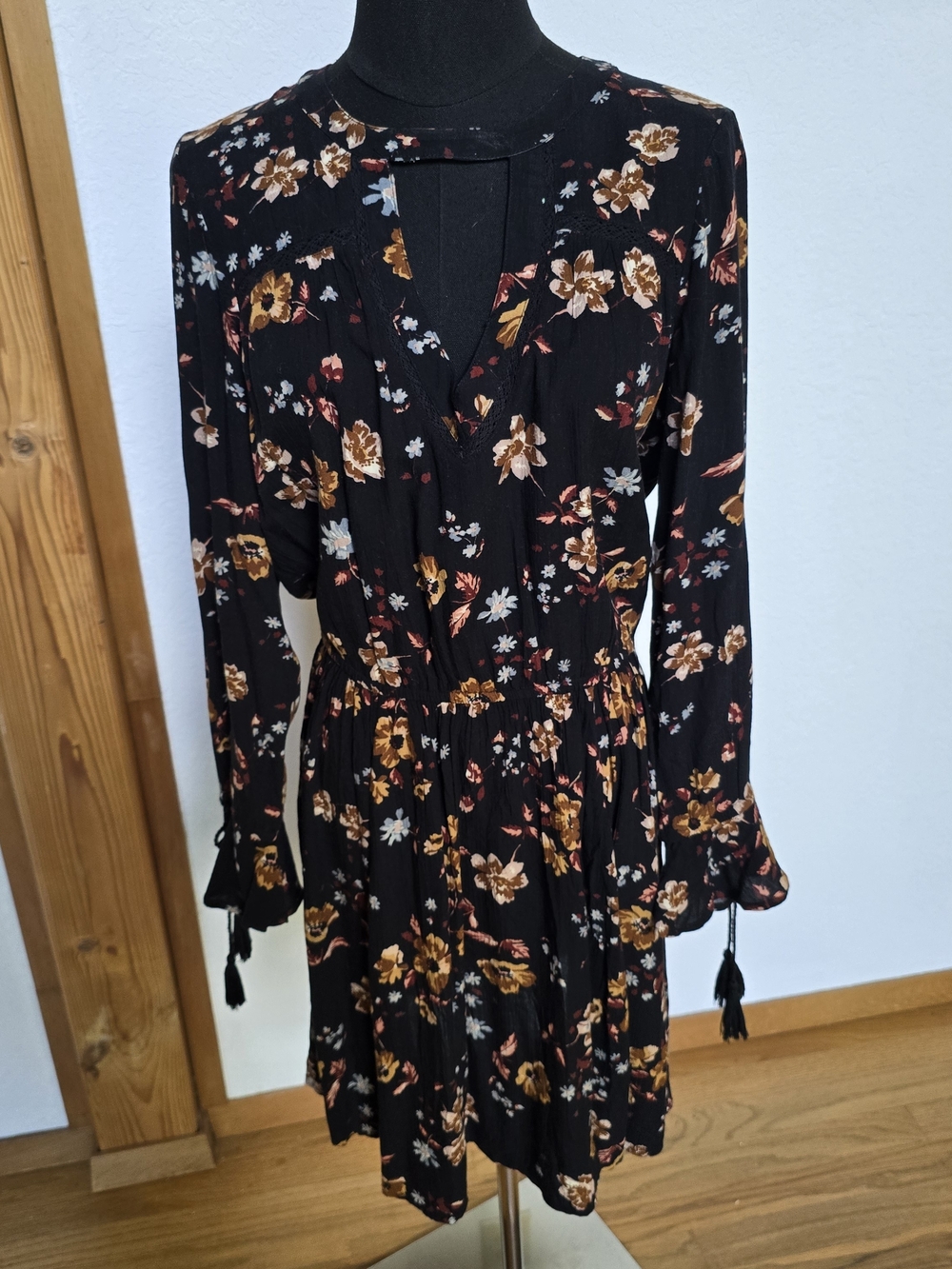 American Eagle Outfitters Black Floral Mini Dress with Autumn Blooms